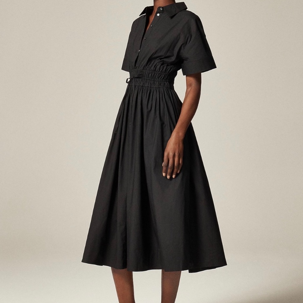 NWT J Crew Elena Black Cotton Poplin Shirtdress Size 4